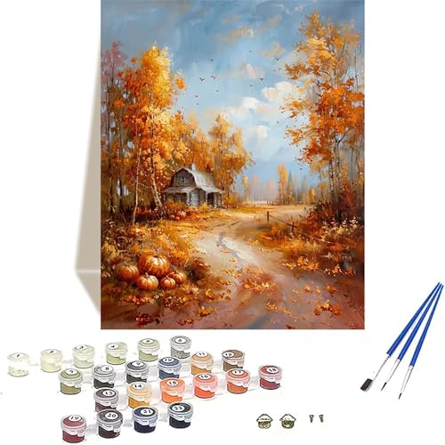 Herbst Malen Nach Zahlen Erwachsene, Landschaft Malen Nach Zahlen kinder Leinwand mit Pinseln und Acrylfarbe, DIY Paint by Numbers Adult und Anfänger, für Home Decor, Geschenk - 30 x 40 cm U-V von LUOLYYEI