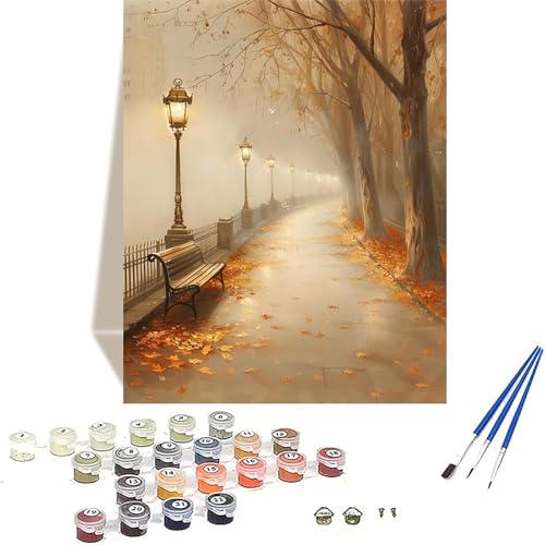 Herbst Malen Nach Zahlen Erwachsene, Landschaft Malen Nach Zahlen kinder Leinwand mit Pinseln und Acrylfarbe, DIY Paint by Numbers Adult und Anfänger, für Home Decor, Geschenk - 40 x 50 cm 6-6 von LUOLYYEI