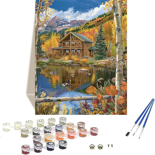 Herbst Malen Nach Zahlen Erwachsene, Landschaft Malen Nach Zahlen kinder Leinwand mit Pinseln und Acrylfarbe, DIY Paint by Numbers Adult und Anfänger, für Home Decor, Geschenk - 40 x 50 cm A-0 von LUOLYYEI