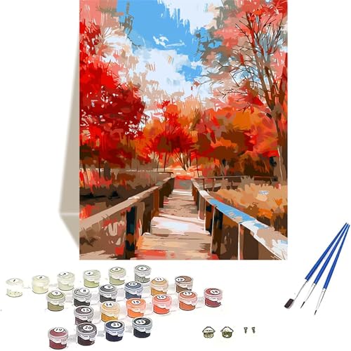 Herbst Malen Nach Zahlen Erwachsene, Landschaft Malen Nach Zahlen kinder Leinwand mit Pinseln und Acrylfarbe, DIY Paint by Numbers Adult und Anfänger, für Home Decor, Geschenk - 40 x 50 cm L-G von LUOLYYEI