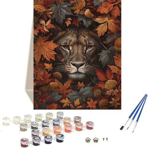 Herbst Malen Nach Zahlen Erwachsene, Löwe Malen Nach Zahlen kinder Leinwand mit Pinseln und Acrylfarbe, DIY Paint by Numbers Adult und Anfänger, für Home Decor, Geschenk - Ohne Rahmen 100 x 135 cm 2-D von LUOLYYEI