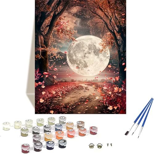 Herbst Malen Nach Zahlen Erwachsene, Mond Malen Nach Zahlen kinder Leinwand mit Pinseln und Acrylfarbe, DIY Paint by Numbers Adult und Anfänger, für Home Decor, Geschenk - Ohne Rahmen 100x135CM 4-K von LUOLYYEI