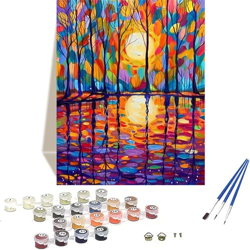 Herbst Malen Nach Zahlen Erwachsene, Sonnenuntergang Malen Nach Zahlen kinder Leinwand mit Pinseln und Acrylfarbe, DIY Paint by Numbers Adult und Anfänger, für Home Decor, Geschenk - 100 x 135 cm 7-0 von LUOLYYEI