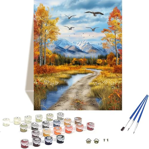 Herbst Malen Nach Zahlen Erwachsene, Vogel Malen Nach Zahlen kinder Leinwand mit Pinseln und Acrylfarbe, DIY Paint by Numbers Adult und Anfänger, für Home Decor, Geschenk - Ohne Rahmen 70x95 cm 4-T von LUOLYYEI