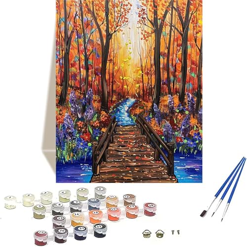 Herbst Malen Nach Zahlen Erwachsene, Wald Malen Nach Zahlen kinder Leinwand mit Pinseln und Acrylfarbe, DIY Paint by Numbers Adult und Anfänger, für Home Decor, Geschenk - Ohne Rahmen 100x135CM B-M von LUOLYYEI