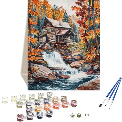 Herbst Malen Nach Zahlen Erwachsene, Wald Malen Nach Zahlen kinder Leinwand mit Pinseln und Acrylfarbe, DIY Paint by Numbers Adult und Anfänger, für Home Decor, Geschenk - Ohne Rahmen 20 x 30 cm W-6 von LUOLYYEI