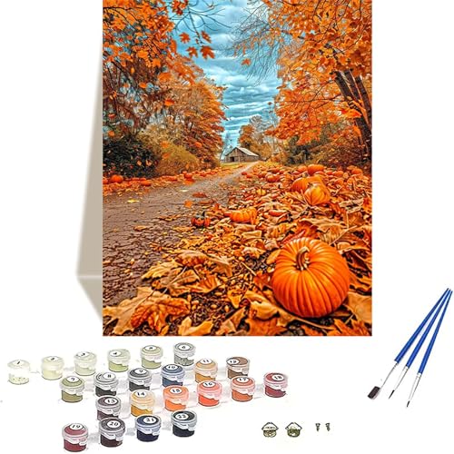 Herbst Malen Nach Zahlen Erwachsene, Wald Malen Nach Zahlen kinder Leinwand mit Pinseln und Acrylfarbe, DIY Paint by Numbers Adult und Anfänger, für Home Decor, Geschenk - Ohne Rahmen 30x40CM L-6 von LUOLYYEI