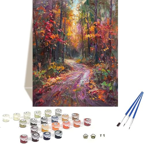 Herbst Malen Nach Zahlen Erwachsene, Wald Malen Nach Zahlen kinder Leinwand mit Pinseln und Acrylfarbe, DIY Paint by Numbers Adult und Anfänger, für Home Decor, Geschenk - Ohne Rahmen 40 x 60 cm 1-7 von LUOLYYEI