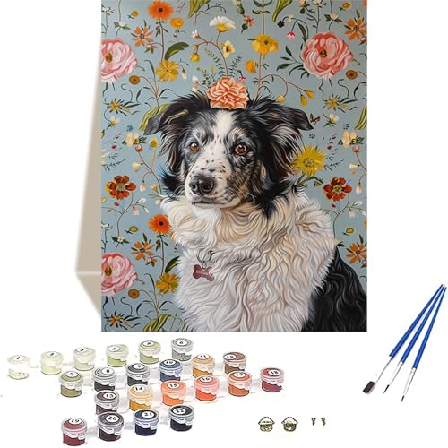 Hund Malen Nach Zahlen Erwachsene, Blume Malen Nach Zahlen kinder Leinwand mit Pinseln und Acrylfarbe, DIY Paint by Numbers Adult und Anfänger, für Home Decor, Geschenk - Ohne Rahmen 100x135CM U-9 von LUOLYYEI