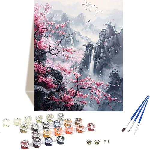 Japan Malen Nach Zahlen Erwachsene, Kirschblüten Malen Nach Zahlen kinder Leinwand mit Pinseln und Acrylfarbe, DIY Paint by Numbers Adult und Anfänger, für Home Decor, Geschenk - 40 x 50 cm B-H von LUOLYYEI