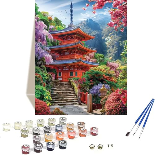 Japan Malen Nach Zahlen Erwachsene, Landschaft Malen Nach Zahlen kinder Leinwand mit Pinseln und Acrylfarbe, DIY Paint by Numbers Adult und Anfänger, für Home Decor, Geschenk - 20 x 30 cm I-5 von LUOLYYEI