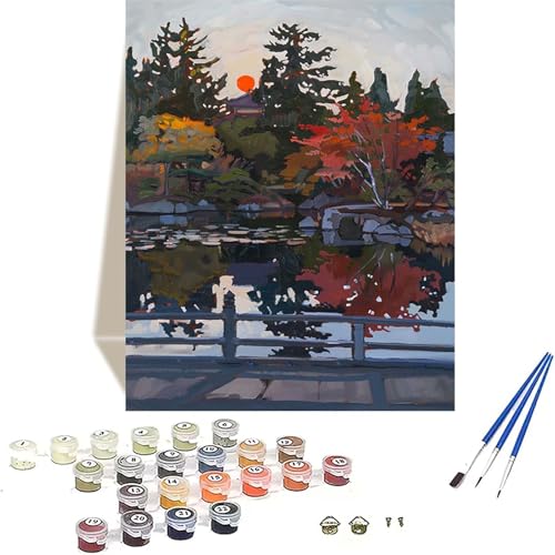 Japan Malen Nach Zahlen Erwachsene, Landschaft Malen Nach Zahlen kinder Leinwand mit Pinseln und Acrylfarbe, DIY Paint by Numbers Adult und Anfänger, für Home Decor, Geschenk - 30 x 40 cm N-S von LUOLYYEI