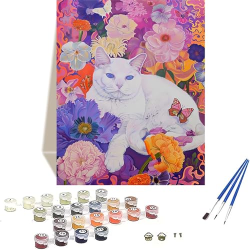 Katze Malen Nach Zahlen Erwachsene, Blume Malen Nach Zahlen kinder Leinwand mit Pinseln und Acrylfarbe, DIY Paint by Numbers Adult und Anfänger, für Home Decor, Geschenk - Ohne Rahmen 100 x 135 cm 9-W von LUOLYYEI