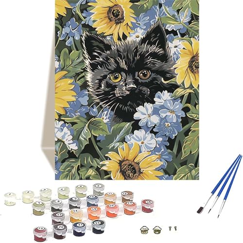 Katze Malen Nach Zahlen Erwachsene, Blume Malen Nach Zahlen kinder Leinwand mit Pinseln und Acrylfarbe, DIY Paint by Numbers Adult und Anfänger, für Home Decor, Geschenk - Ohne Rahmen 100x135CM 4-V von LUOLYYEI