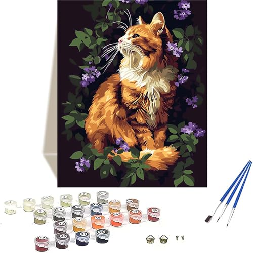 Katze Malen Nach Zahlen Erwachsene, Blume Malen Nach Zahlen kinder Leinwand mit Pinseln und Acrylfarbe, DIY Paint by Numbers Adult und Anfänger, für Home Decor, Geschenk - Ohne Rahmen 100x135CM 6-4 von LUOLYYEI