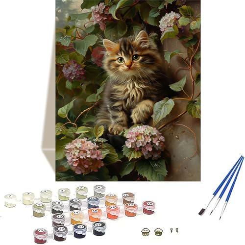 Katze Malen Nach Zahlen Erwachsene, Blume Malen Nach Zahlen kinder Leinwand mit Pinseln und Acrylfarbe, DIY Paint by Numbers Adult und Anfänger, für Home Decor, Geschenk - Ohne Rahmen 20x30 cm Y-3 von LUOLYYEI