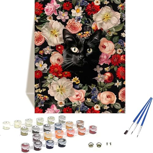 Katze Malen Nach Zahlen Erwachsene, Blume Malen Nach Zahlen kinder Leinwand mit Pinseln und Acrylfarbe, DIY Paint by Numbers Adult und Anfänger, für Home Decor, Geschenk - Ohne Rahmen 50 x 65 cm 2-Y von LUOLYYEI