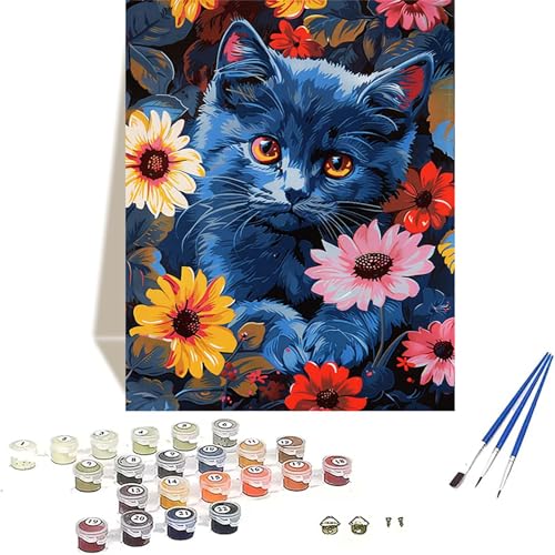 Katze Malen Nach Zahlen Erwachsene, Blume Malen Nach Zahlen kinder Leinwand mit Pinseln und Acrylfarbe, DIY Paint by Numbers Adult und Anfänger, für Home Decor, Geschenk - Ohne Rahmen 60x80CM I-B von LUOLYYEI