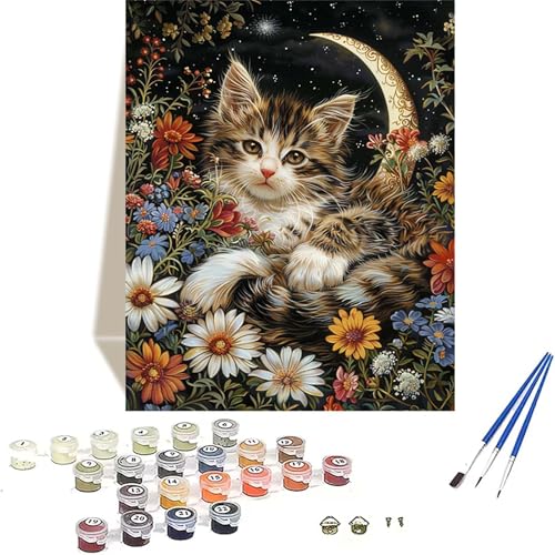 Katze Malen Nach Zahlen Erwachsene, Mond Malen Nach Zahlen kinder Leinwand mit Pinseln und Acrylfarbe, DIY Paint by Numbers Adult und Anfänger, für Home Decor, Geschenk - Ohne Rahmen 70 x 95 cm X-W von LUOLYYEI