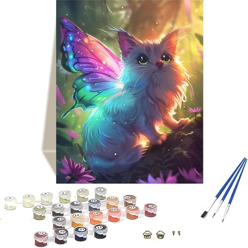 Katze Malen Nach Zahlen Erwachsene, Schmetterling Malen Nach Zahlen kinder Leinwand mit Pinseln und Acrylfarbe, DIY Paint by Numbers Adult und Anfänger, für Home Decor, Geschenk - 50x65 cm E-5 von LUOLYYEI