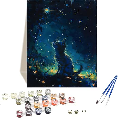 Katze Malen Nach Zahlen Erwachsene, Sternenhimmel Malen Nach Zahlen kinder Leinwand mit Pinseln und Acrylfarbe, DIY Paint by Numbers Adult und Anfänger, für Home Decor, Geschenk - 100x135CM Y-6 von LUOLYYEI