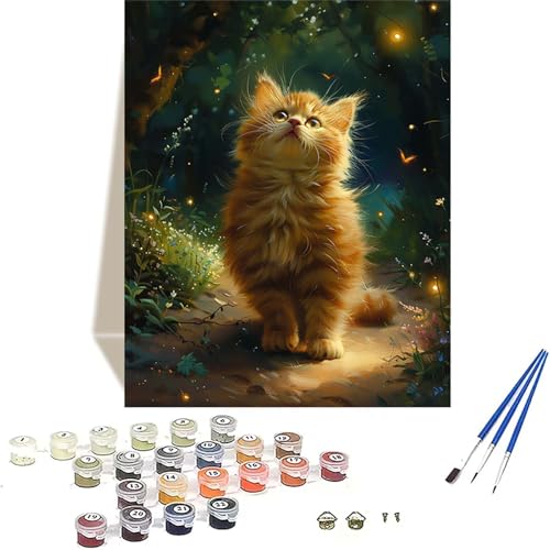 Katze Malen Nach Zahlen Erwachsene, Tier Malen Nach Zahlen kinder Leinwand mit Pinseln und Acrylfarbe, DIY Paint by Numbers Adult und Anfänger, für Home Decor, Geschenk - Ohne Rahmen 20 x 30 cm 4-1 von LUOLYYEI