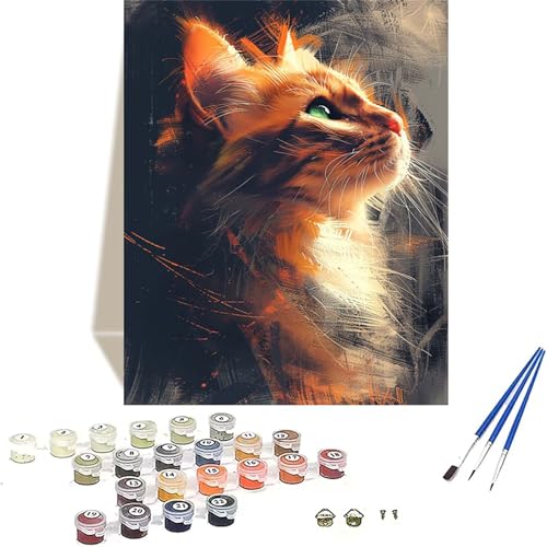 Katze Malen Nach Zahlen Erwachsene, Tier Malen Nach Zahlen kinder Leinwand mit Pinseln und Acrylfarbe, DIY Paint by Numbers Adult und Anfänger, für Home Decor, Geschenk - Ohne Rahmen 30 x 40 cm 7-8 von LUOLYYEI