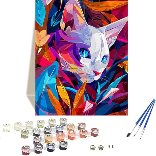 Katze Malen Nach Zahlen Erwachsene, Tier Malen Nach Zahlen kinder Leinwand mit Pinseln und Acrylfarbe, DIY Paint by Numbers Adult und Anfänger, für Home Decor, Geschenk - Ohne Rahmen 50 x 65 cm 4-0 von LUOLYYEI