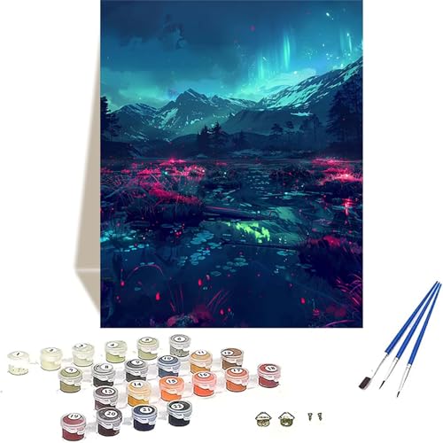 LUOLYYEI Aurora Malen Nach Zahlen Erwachsene, Schneeberg Malen Nach Zahlen kinder Leinwand mit Pinseln und Acrylfarbe, DIY Paint by Numbers Adult und Anfänger, für Home Decor, Geschenk - 50x65 cm E-4 von LUOLYYEI