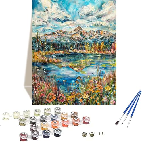 LUOLYYEI Berg Malen Nach Zahlen Erwachsene, Landschaft Malen Nach Zahlen kinder Leinwand mit Pinseln und Acrylfarbe, DIY Paint by Numbers Adult und Anfänger, für Home Decor, Geschenk - 100x135CM 6-5 von LUOLYYEI