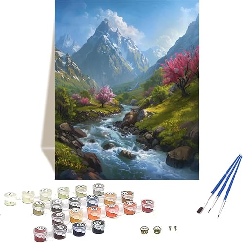 LUOLYYEI Berg Malen Nach Zahlen Erwachsene, Landschaft Malen Nach Zahlen kinder Leinwand mit Pinseln und Acrylfarbe, DIY Paint by Numbers Adult und Anfänger, für Home Decor, Geschenk - 40 x 50 cm B-C von LUOLYYEI