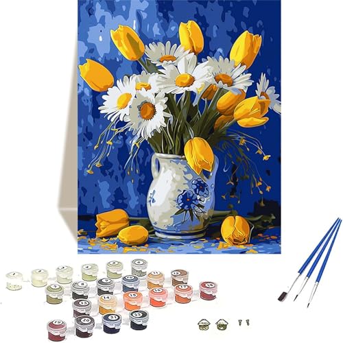 LUOLYYEI Blume Malen Nach Zahlen Erwachsene, Chrysantheme Malen Nach Zahlen kinder Leinwand mit Pinseln und Acrylfarbe, DIY Paint by Numbers Adult und Anfänger, für Home Decor, Geschenk - 30x40CM U-U von LUOLYYEI