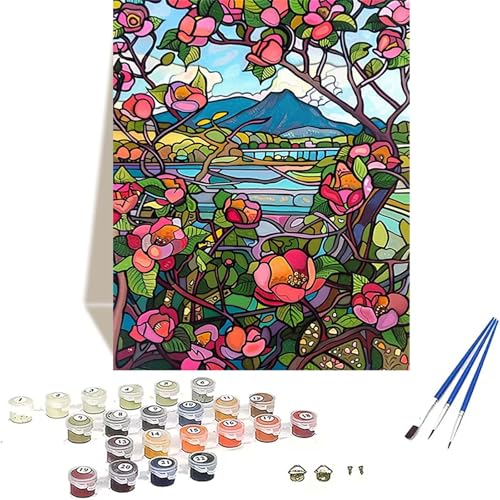 LUOLYYEI Blume Malen Nach Zahlen Erwachsene, Landschaft Malen Nach Zahlen kinder Leinwand mit Pinseln und Acrylfarbe, DIY Paint by Numbers Adult und Anfänger, für Home Decor, Geschenk - 20x30 cm Z-B von LUOLYYEI