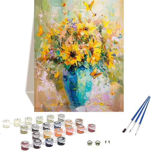 LUOLYYEI Blume Malen Nach Zahlen Erwachsene, Sonnenblume Malen Nach Zahlen kinder Leinwand mit Pinseln und Acrylfarbe, DIY Paint by Numbers Adult und Anfänger, für Home Decor, Geschenk - 40x60CM 0-Z von LUOLYYEI