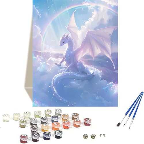 LUOLYYEI Drachen Malen Nach Zahlen Erwachsene, Himmel Malen Nach Zahlen kinder Leinwand mit Pinseln und Acrylfarbe, DIY Paint by Numbers Adult und Anfänger, für Home Decor, Geschenk - 70 x 95 cm V-R von LUOLYYEI