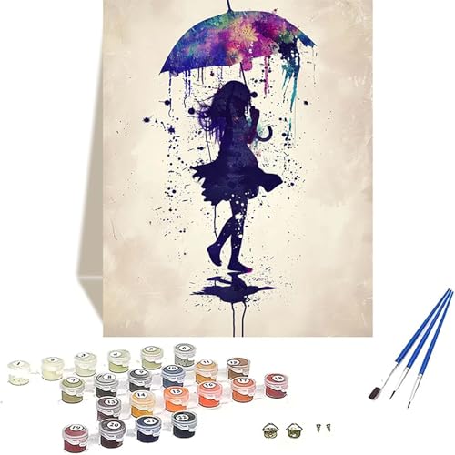 LUOLYYEI Frau Malen Nach Zahlen Erwachsene, Regenschirm Malen Nach Zahlen kinder Leinwand mit Pinseln und Acrylfarbe, DIY Paint by Numbers Adult und Anfänger, für Home Decor, Geschenk - 20x30 cm 1-Z von LUOLYYEI