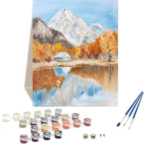 LUOLYYEI Herbst Malen Nach Zahlen Erwachsene, Landschaft Malen Nach Zahlen kinder Leinwand mit Pinseln und Acrylfarbe, DIY Paint by Numbers Adult und Anfänger, für Home Decor, Geschenk - 20x30 cm 3-S von LUOLYYEI