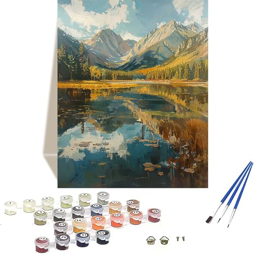 LUOLYYEI Herbst Malen Nach Zahlen Erwachsene, Landschaft Malen Nach Zahlen kinder Leinwand mit Pinseln und Acrylfarbe, DIY Paint by Numbers Adult und Anfänger, für Home Decor, Geschenk - 20x30 cm 4-Q von LUOLYYEI