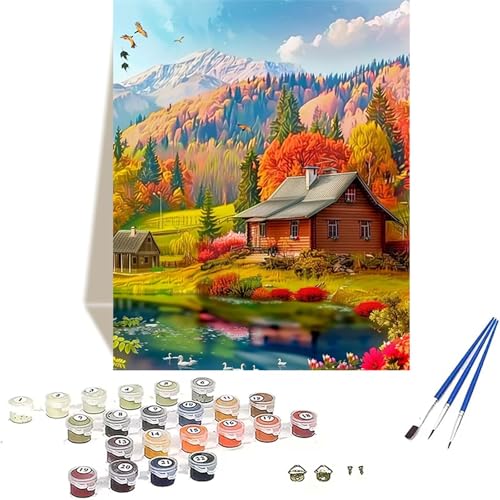 LUOLYYEI Herbst Malen Nach Zahlen Erwachsene, Landschaft Malen Nach Zahlen kinder Leinwand mit Pinseln und Acrylfarbe, DIY Paint by Numbers Adult und Anfänger, für Home Decor, Geschenk - 20x30 cm G-6 von LUOLYYEI