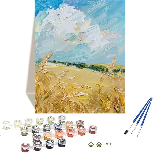 LUOLYYEI Herbst Malen Nach Zahlen Erwachsene, Landschaft Malen Nach Zahlen kinder Leinwand mit Pinseln und Acrylfarbe, DIY Paint by Numbers Adult und Anfänger, für Home Decor, Geschenk - 30x40CM 1-6 von LUOLYYEI