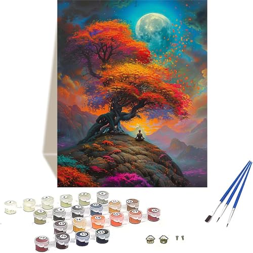 LUOLYYEI Herbst Malen Nach Zahlen Erwachsene, Landschaft Malen Nach Zahlen kinder Leinwand mit Pinseln und Acrylfarbe, DIY Paint by Numbers Adult und Anfänger, für Home Decor, Geschenk - 60x80CM J-3 von LUOLYYEI