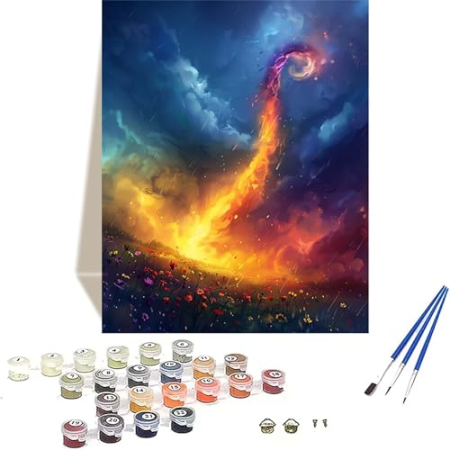 LUOLYYEI Katastrophe Malen Nach Zahlen Erwachsene, Wiese Malen Nach Zahlen kinder Leinwand mit Pinseln und Acrylfarbe, DIY Paint by Numbers Adult und Anfänger, für Home Decor, Geschenk - 30x40CM R-Q von LUOLYYEI