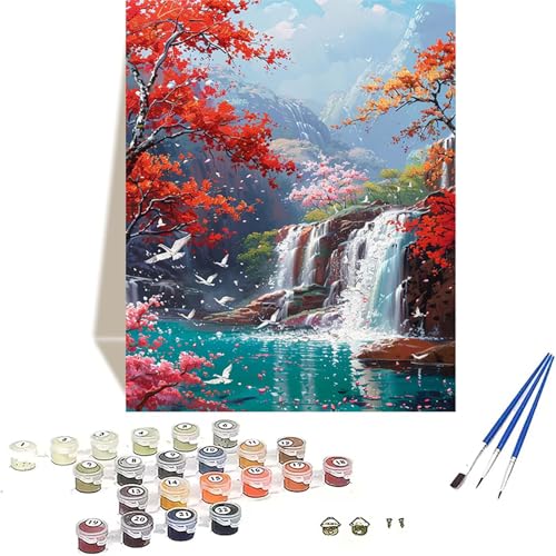 LUOLYYEI Landschaft Malen Nach Zahlen Erwachsene, Fallen Malen Nach Zahlen kinder Leinwand mit Pinseln und Acrylfarbe, DIY Paint by Numbers Adult und Anfänger, für Home Decor, Geschenk - 20x30 cm 7-2 von LUOLYYEI