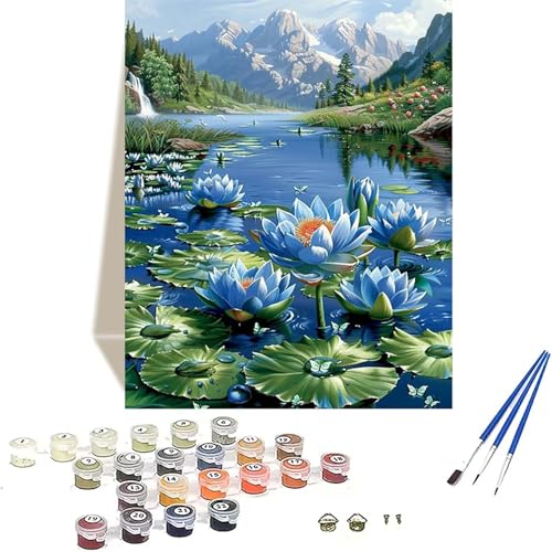 LUOLYYEI Lotus Malen Nach Zahlen Erwachsene, Landschaft Malen Nach Zahlen kinder Leinwand mit Pinseln und Acrylfarbe, DIY Paint by Numbers Adult und Anfänger, für Home Decor, Geschenk - 40x50 cm I-X von LUOLYYEI