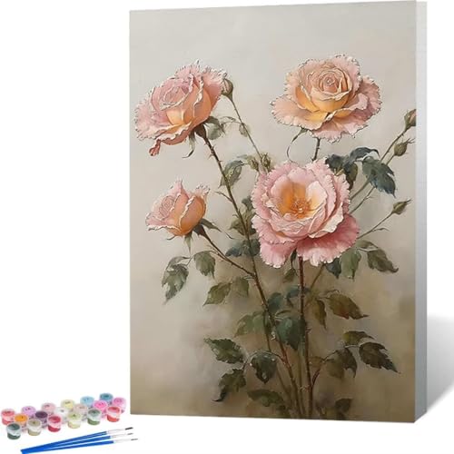 LUOLYYEI Malen Nach Zahlen, Malen Nach Zahlen Erwachsene Set Malen Nach Zahlen Erwachsene, Rose Blume Malen Nach Zahlen Kits für Anfänger, Painting by Numbers Zuhause Wanddekoration 40 x 50 cm 2-R von LUOLYYEI