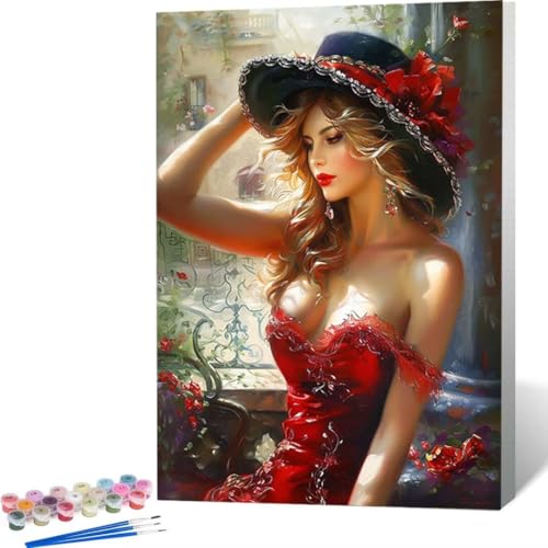 LUOLYYEI Malen Nach Zahlen Blume Frau Paint by Numbers Adult Erwachsene Malen Nach Zahlen Kits auf Leinwand Öl Hand Malerei mit Pinseln Malerei Kits Erwachsene Kunsthandwerk für Zuhause 50 x 65cm V-8 von LUOLYYEI