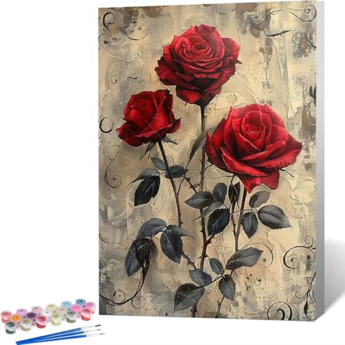 LUOLYYEI Malen Nach Zahlen Blume Rose Paint by Numbers Adult Erwachsene Malen Nach Zahlen Kits auf Leinwand Öl Hand Malerei mit Pinseln Malerei Kits Erwachsene Kunsthandwerk für Zuhause 50 x 65cm 4-F von LUOLYYEI