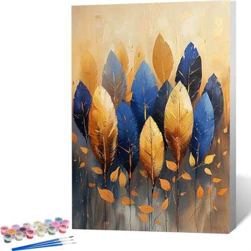 LUOLYYEI Malen Nach Zahlen Erwachsene, Malen Nach Zahlen DIY Handgemalt Ölgemälde Kit für Anfänger und Erwachsene Mit Pinseln und Acrylfarbe, Ohne Rahmen 30 x 40cm Blätter Feder 4-8 von LUOLYYEI