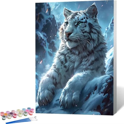 LUOLYYEI Malen Nach Zahlen Erwachsene, Malen Nach Zahlen DIY Handgemalt Ölgemälde Kit für Anfänger und Erwachsene Mit Pinseln und Acrylfarbe, Ohne Rahmen 30 x 40cm Schnee Tiger C-H von LUOLYYEI