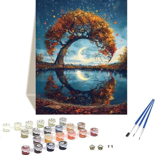 LUOLYYEI Malen Nach Zahlen Erwachsene, Paint by Numbers Baum, Malen Nach Zahlen Kinder DIY Herbst mit Pinseln und Acrylfarben Handgemalt Ölgemälde Leinwand für Home Decor, Ohne Rahmen 40x50cm 5-2 von LUOLYYEI